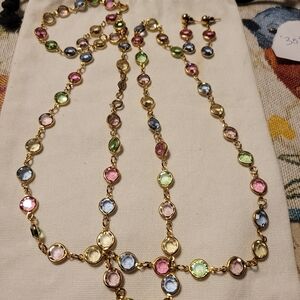 Vintage Multicolor Crystal Gemstone Necklace and Earring Set